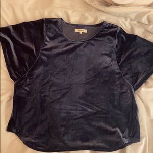 MADEWELL navy blue velvet short sleeve shirt
